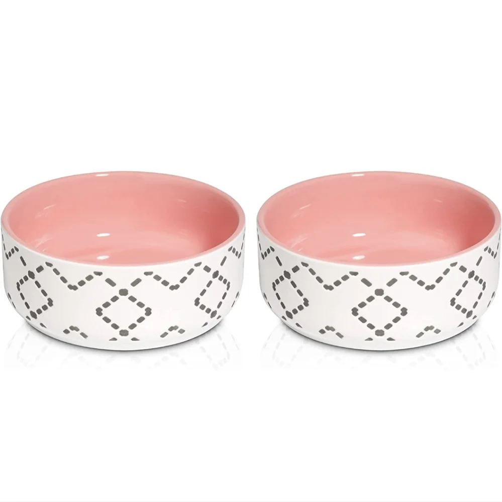 2 Blue or Pink Modern Ceramic Cat Bowl